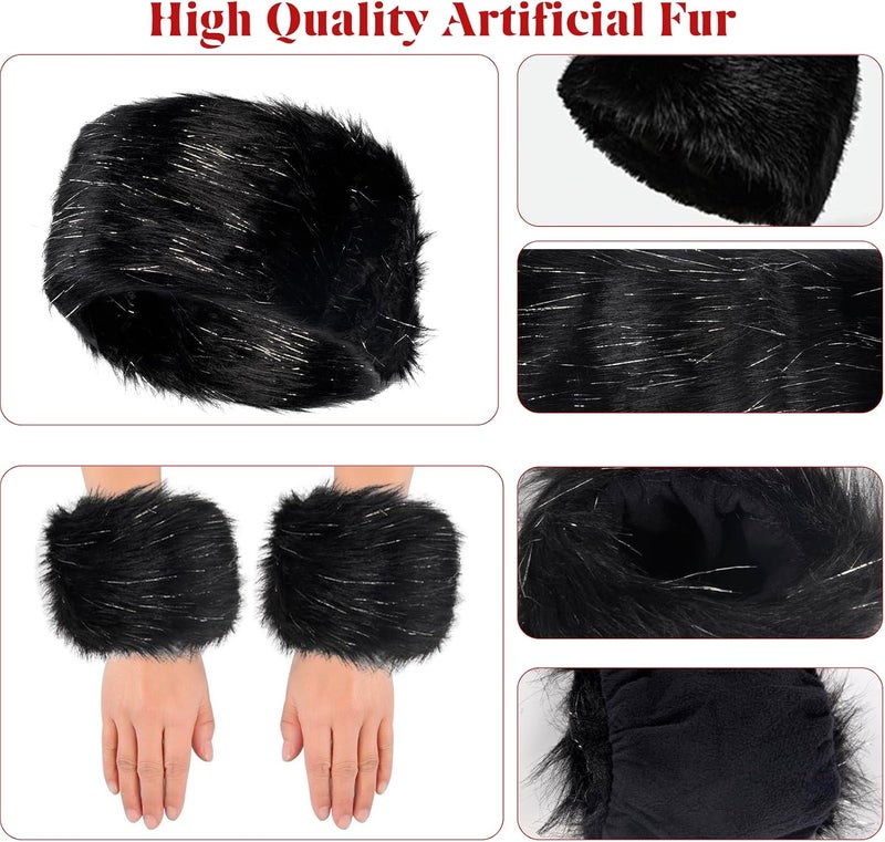 QZUnique Fuzzy Fur Leg Warmers Set - 3 Pcs Women Winter Furry Boot Cuffs Faux Fur Headband Wrist Bands Cover Long Leg Warmers - Image 3